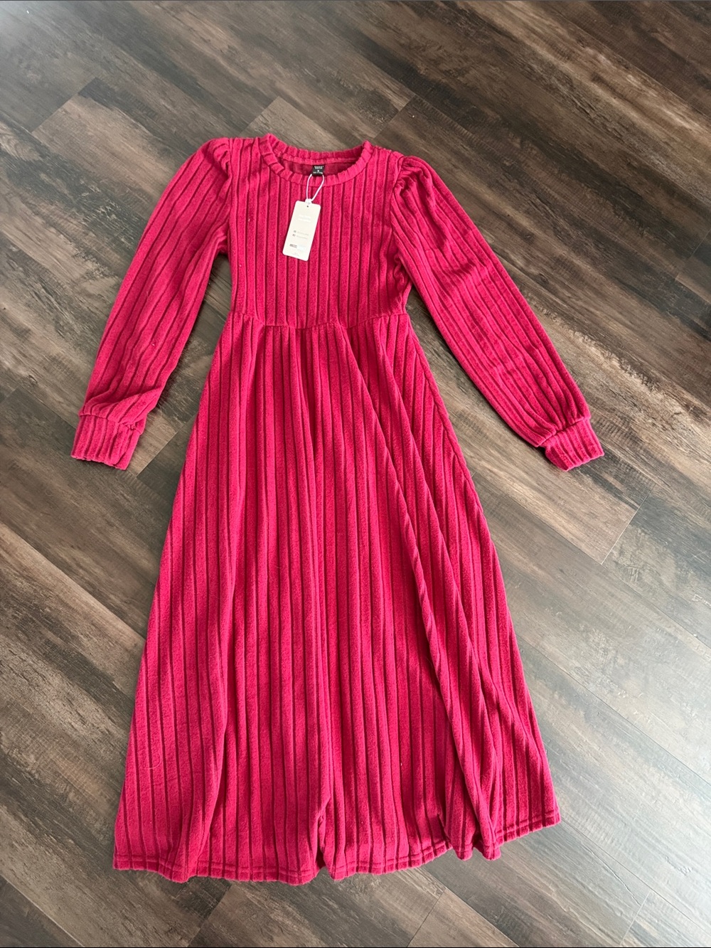 Long Sleeve Ribbed Maxi Dress in Red — Women’s Elegant Knit